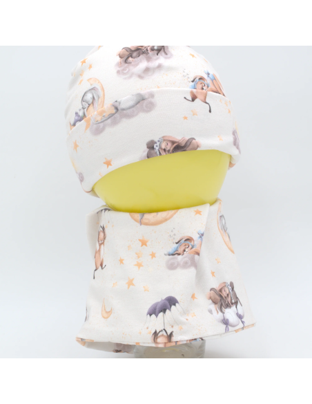 Beanie & Schlupfschal 'Traumtänzer' mit schlafenden Hasen