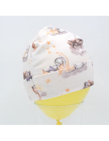 Beanie & Schlupfschal 'Traumtänzer' - Nahaufnahme der Mond- und Sternenmotive