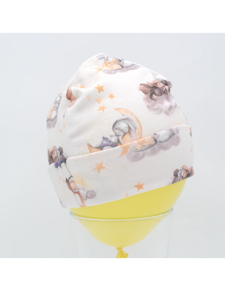 Beanie & Schlupfschal 'Traumtänzer' - Nahaufnahme der Mond- und Sternenmotive