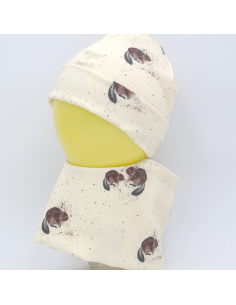 Beanie & Schlupfschal 'Kleine Biber' in sanftem Cremeweiß 2