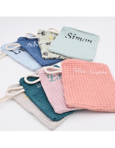 Sanfter Baby-Waschlappen aus Waffelpiqué | personalisierbar - Stoffstruktur und Material