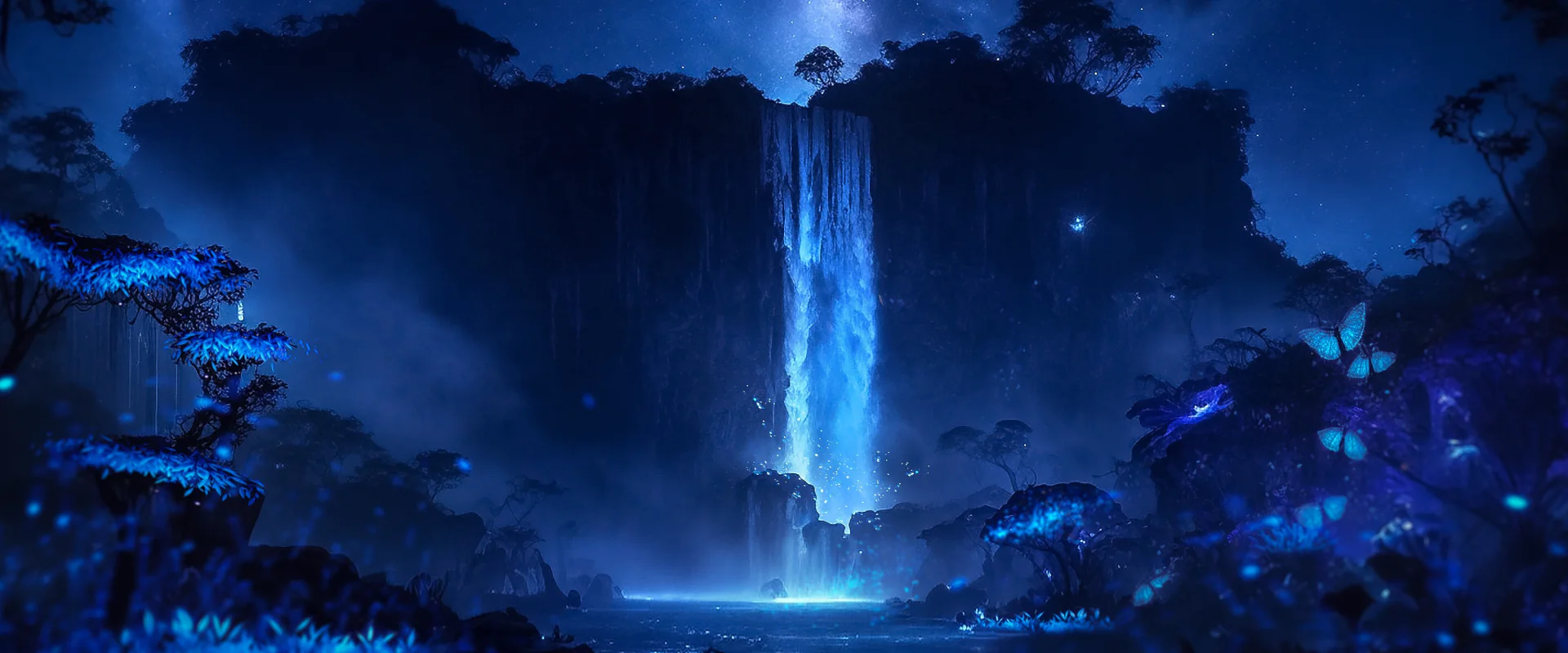 Mystischer Wald mit Wasserfall